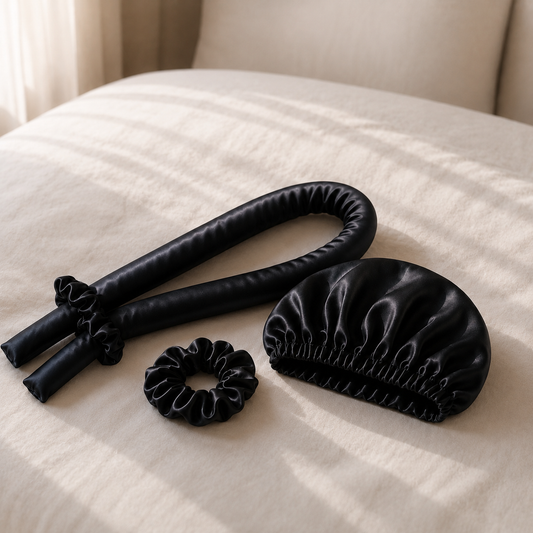 Luxury Silk Hair Care Bundle | Bonnet, Heatless Curling Rod & Scrunchies