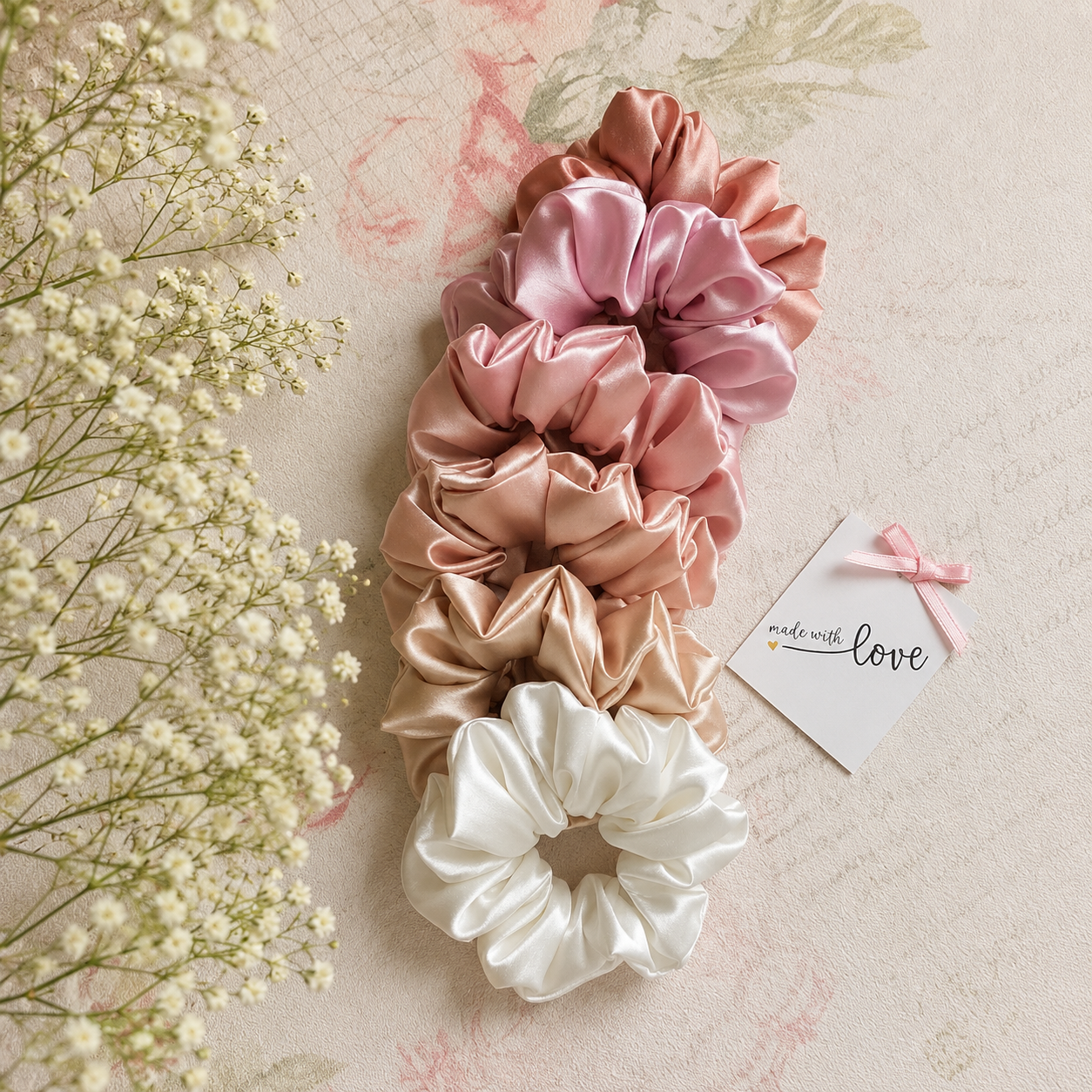 Premium Silk Hair Care Bundle – Bonnet, Scrunchie, Wooden Comb & Oil Bottle