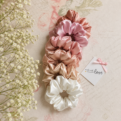 Premium Silk Hair Care Bundle – Bonnet, Scrunchie, Wooden Comb & Oil Bottle