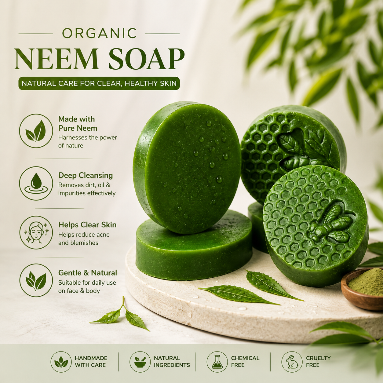 Organic Neem Soap for Acne & Clear Skin | Handmade Natural Soap