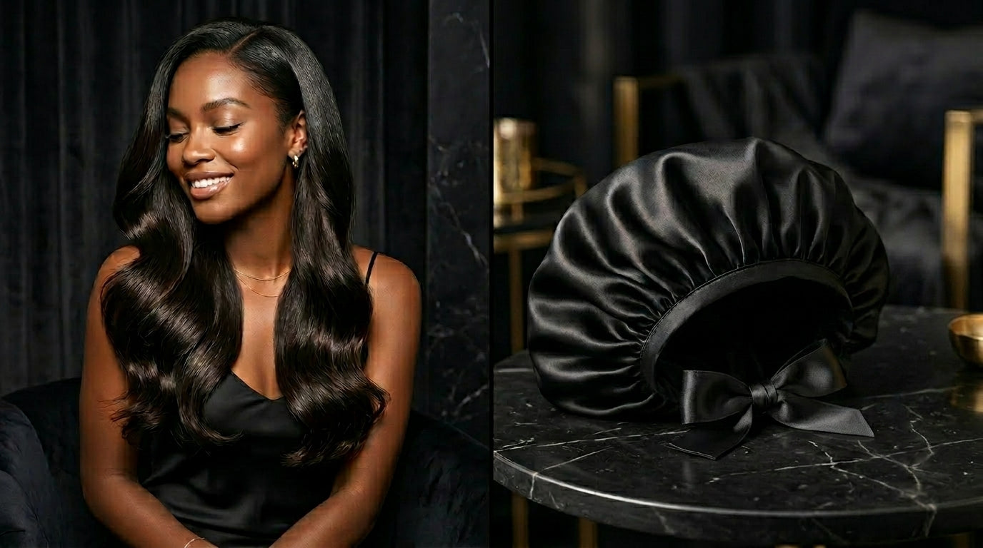 Luxury Silk Satin Bonnet for Sleeping Night cap Adjustable Hair Protection Bonnet for Curly, Natural & Braided Hair with free scrunchie