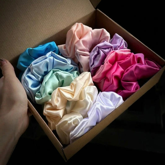 Pack Of 12 Premium Silk Scrunchies  Satin Hair Ties, No Damage hair bands for Women & Girls