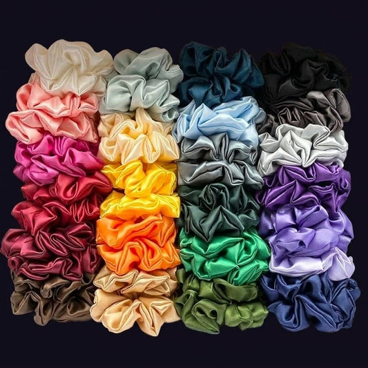 Premium, Pack Of 12 Silk Scrunchies for Women, Satin Hair Ties, No Damage Hair Bands for Women & Girls