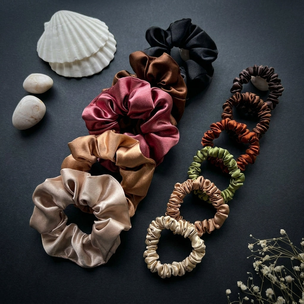 Premium, Pack Of 12 Silk Scrunchies for Women, Satin Hair Ties, No Damage Hair Bands for Women & Girls
