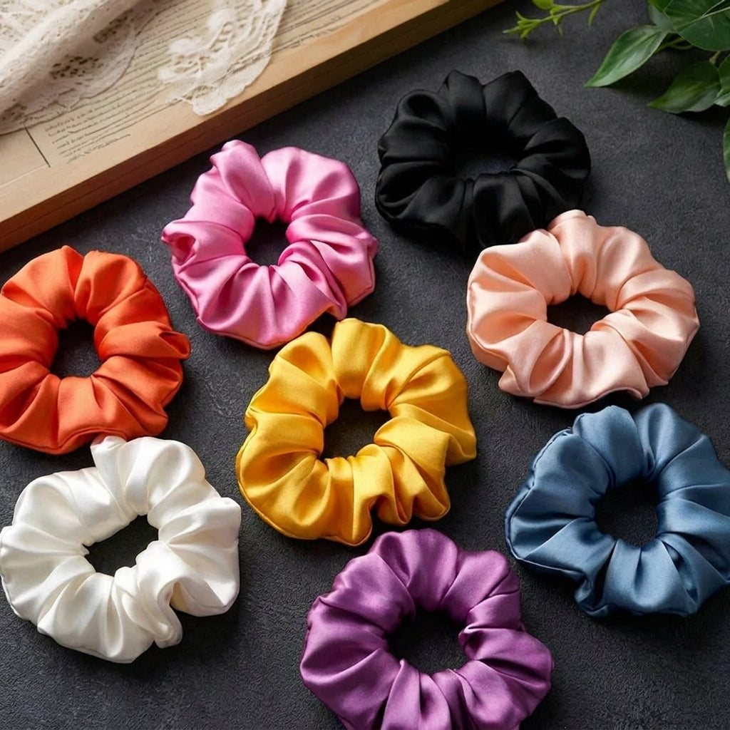 Premium, Pack Of 12 Silk Scrunchies for Women, Satin Hair Ties, No Damage Hair Bands for Women & Girls