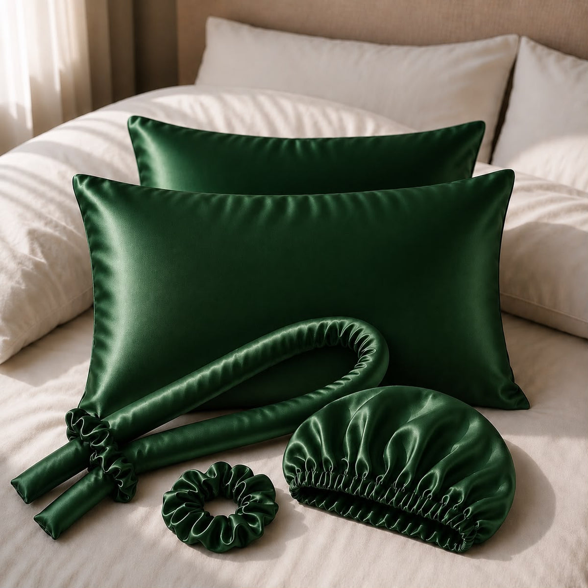 Luxury Silk Hair Care Bundle | Bonnet, Pillowcase, Heatless Curling Rod & Scrunchies