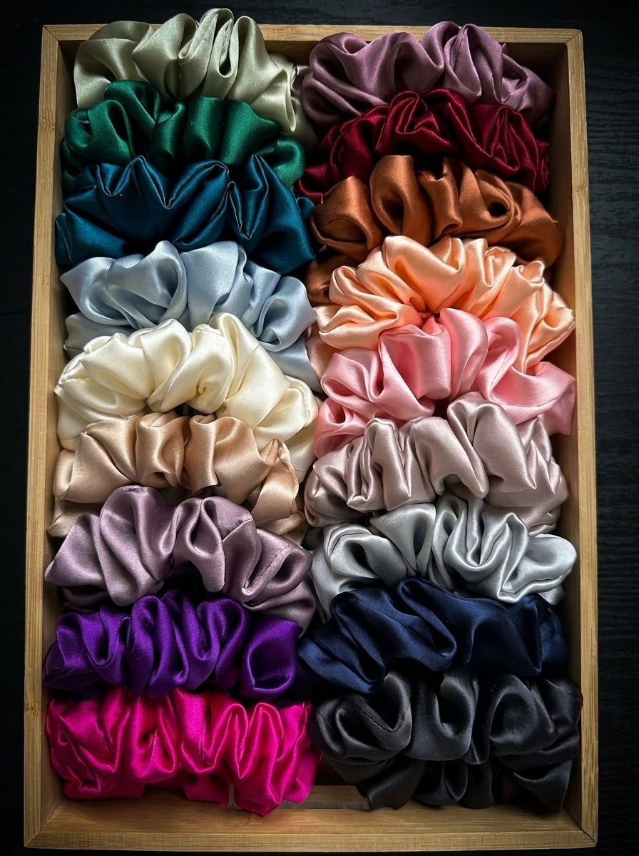 Premium, Pack Of 12 Silk Scrunchies for Women, Satin Hair Ties, No Damage Hair Bands for Women & Girls